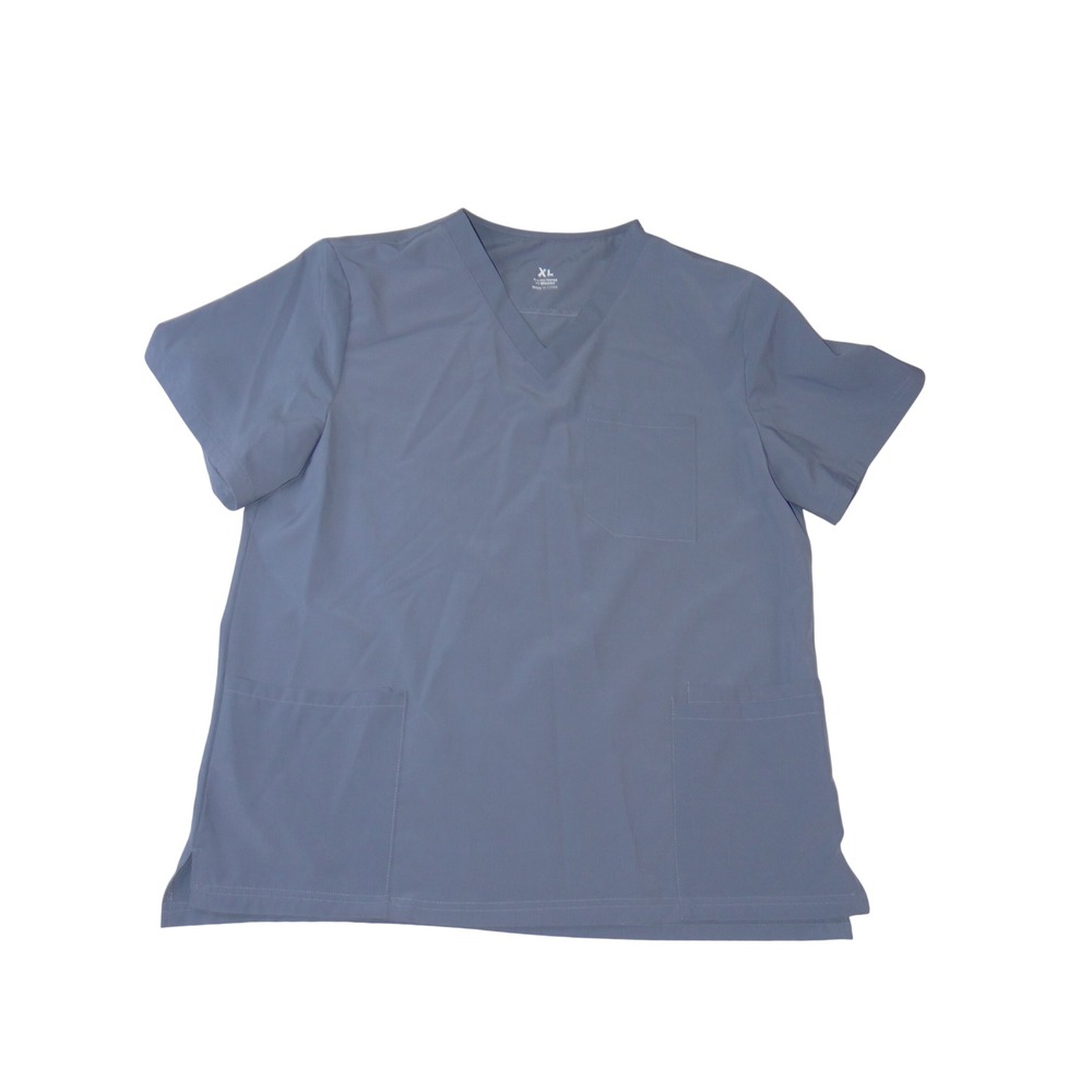 Unbranded XL Blue V-Neck Scrub Top Short Sleeve Stretch Medical Uniform 3822